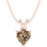 Clara Pucci 0.5 cttw Champagne Simulated Diamond Rose Gold-Plated Silver Necklace and Pendant for Women (16" Box Chain,Heart Cut,5mm)