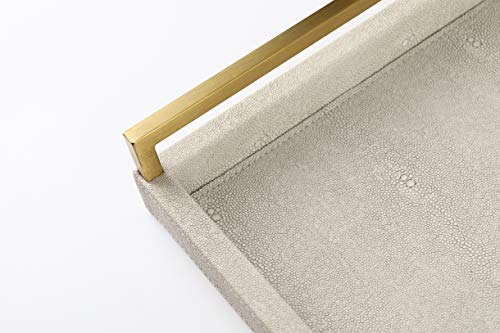 WV Faux Shagreen Decorative Tray PU Leather with Brushed Ti-Gold Stainless Steel Handle (Ivory)