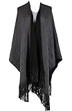 2LUV Women's Textured Shawl Poncho W/ Fringe Trim