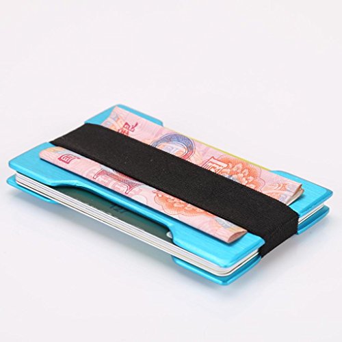 Slim Minimalist Aluminum Metal And Carbon Fiber Blocking Card Holder Wallet With Money Clip For Men And Women (Blue)