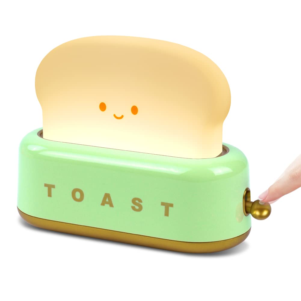 URAQT Decorative Table Lamp, Cute Night Light Green Toast Lamp, Dimmable Toast LED Night Lamp with Timer, Portable Bedroom Bedside Sleep Lamps Creative Bread Night Light for Baby Teens Girls Boys