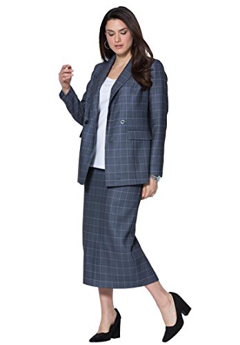 Jessica London Womens Plus Size Double Breasted Skirt Suit Plaid
