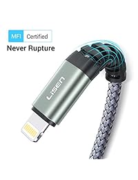LISEN - Cable de carga para iPhone (4 pies, certificado Apple MFi, cable Lightning, cable de carga rápida USB trenzado de nailon, compatible con iPhone X Xs Max XR 8 8 Plus 7 7 Plus iPad), color gris