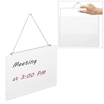 11 X 9 White Frame Acrylic Sign Holder / Customizable Write On Dry Erase Message Board with Hanging Chain
