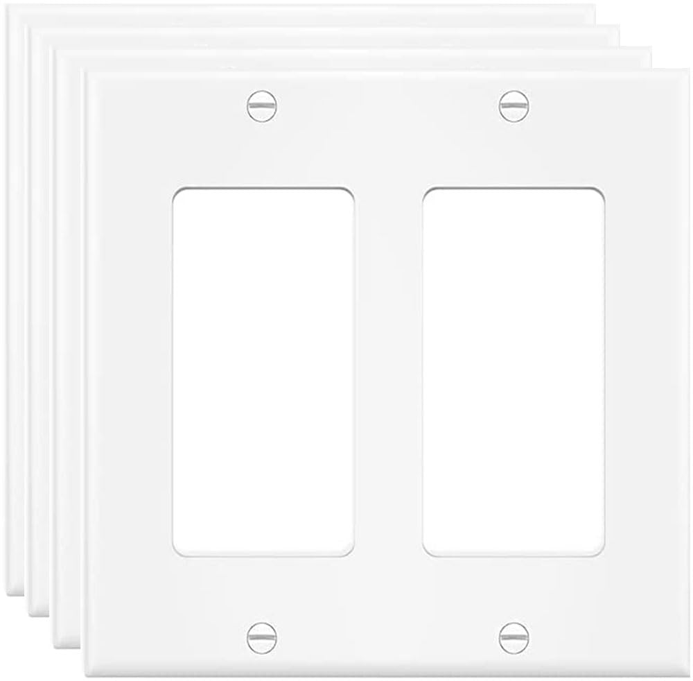Photo 1 of 2-Gang Switch Outlet Wall Plate Cover Double Decora Electrical Faceplate for Light Switch, Smart Switch, Receptacle, Dimmers, USB Outlet, GFCI, White (4-Pack)