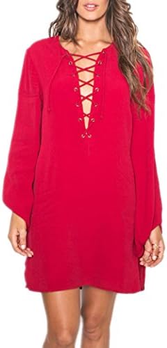 Tueenhuge Women's V-neck Casual Long-Sleeved Lace Dresses