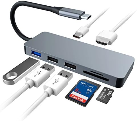 USB C Hub Adapter with Power Delivery, SD &amp; Micro SD Card Reader, 4K HDMI Output, 1 USB 3.0 Port,2 USB 2.0 Ports for MacBook Pro and Type C Windows Laptops