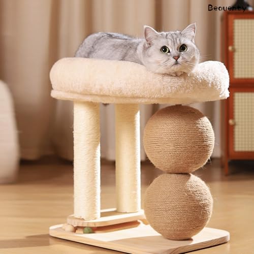 Beauenty Cat Tree Tower, Cat Bed with Scratching Post, Cats Tower and Resting Platforms for Kitty Activity Center, Kitty Bed with Hemp Rope Ball for Small Space