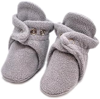 LEVEIO Unisex Baby Newborn Booties - Cozle Fleece Bootie Slipper for Girls and Boys - Soft Cotton with Comfortable Design - Keeps Socks On - Great Shower Gift Idea - (0-3 Months, Light Grey)