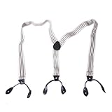 HDE Men's Formal Fashion Button End Adjustable Dress Suspenders - 1 1/4 Inch Wide (Off-White Striped)