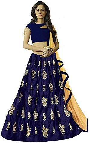 BRIDAL4Fashion Women's Embroidered Velvet Semi Stitched Nevy Blue Lehenga Choli (Free Size)