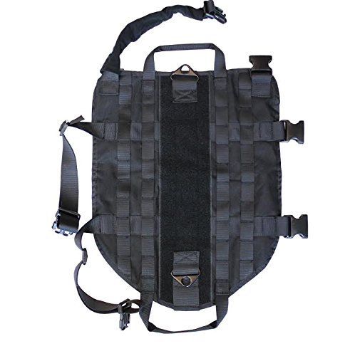 TACTICAL DOG VEST HARNESS K9 MOLLE HUNTING MILITARY HOOK AND LOOP PATCH PANEL XS, S, M, L, XL (BLACK, M: Chest up to 26")