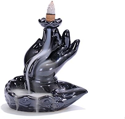 Kwan-yin Hand Shape Smoke Backflow Incense Holder Collectible Aroma Scent Burner Sculpture Figurine Statue - Black