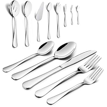 Silverware Set, HaWare 68-Piece Stainless Steel Flatware Set, Includes 60-piece Cutlery Set, 8-Piece Serving Set, Service for 12, Dishwasher Safe