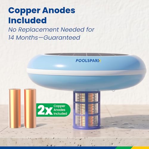 Solar Pool Ionizer – Copper Pool Ionizer for Above Ground & Inground Pools up to 45,000 Gallons – Solar Powered Pool Ionizer System with Extra Replacement Included