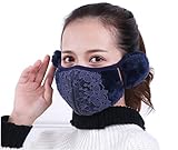 Fashion Women Girls Winter Warm Cloth Face Mouth Mask Adult Thicken Anti Dust Anti-fog Windproof Earmuff Mouth-muffle Safety Particle Respirator Filters Bacteria Protection (Dark blue)