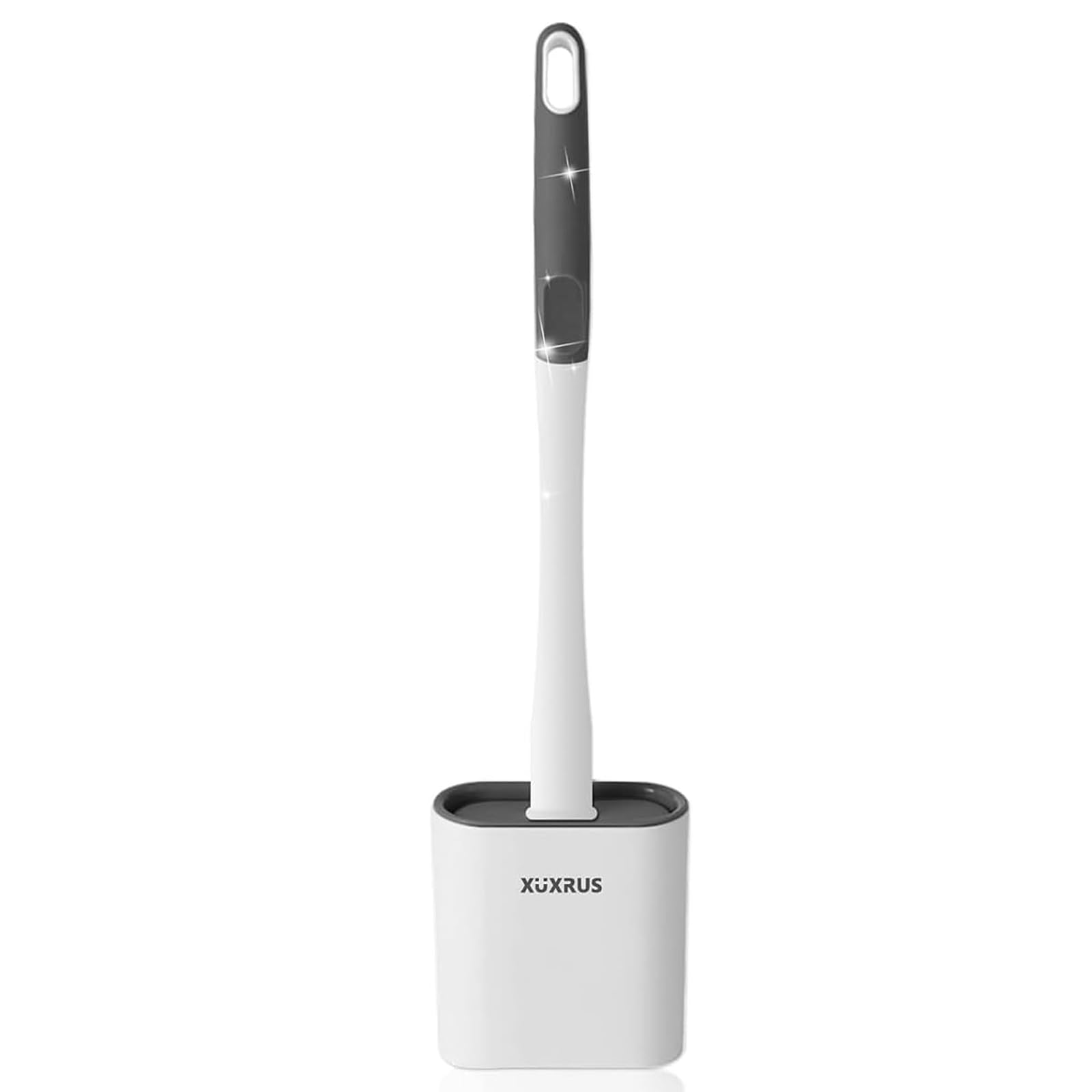 XUXRUS Silicone Flexible Toilet Brush with No-Slip Long Handle & Anti-drip Base, Deep Cleaner for Bathroom Toilet Bowl (Flooring/Wall Mounted), White