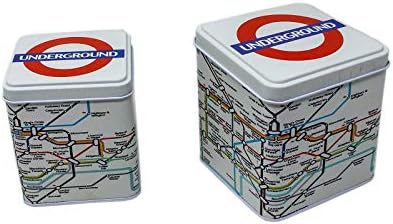Set of 2 Rectangular Tin Storage Boxes Perfect for Gifting Storing Cookies Chocolates Biscuits Container 4 Inch Long - London Underground White (1BOX374)