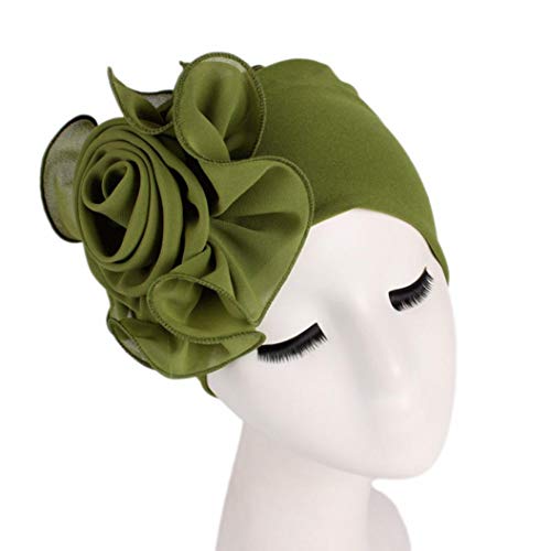 Women Ladies Retro Big Flowers Hat Turban Brim Hat Cap (Army Green) - Thumbnail 3