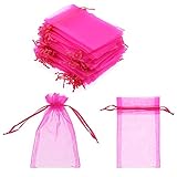 SumDirect 100Pcs 4"x6" Sheer Drawstring Organza Jewelry Pouches Wedding Party Christmas Favor Gift Bags (Hot Pink)