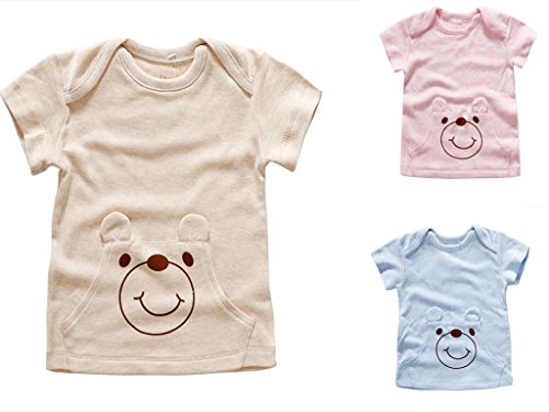 Monvecle Unisex Baby Natural Color Cotton Lap Shoulder Short Sleeved T-Shirts Tan 12-18m