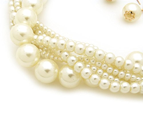 Fashion 21 Women's Twisted Multi-Strand Simulated Pearl Statement Necklace and Earrings Set (Cream Tone) - Thumbnail 2
