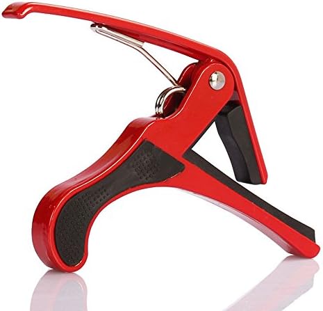 Red Guitar Capo - For Acoustic Electric &amp; Classical Guitars, including 3 Picks 1 Each .46mm .71mm .96mm - Case Sticker - Low Fret Buzz - Quick Change - by GuitarJuice