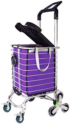 PsSpCo Folding Shopping Cart Trolley Dolly Grocery Utility Climbing Carts with Wheel Lightweight Larger Storage Stainless Steel Frame,Purple