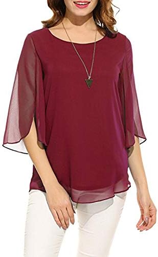 Pegaso Fashion Women/Girls Blouse Top Tees Shirt Tunic Fabric Georgette(Scoop Neck 3/4 Sleeves Maroon)