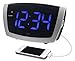 Equity 75904 LED Blue Digit Alarm Clock with USB Charging Port, Black