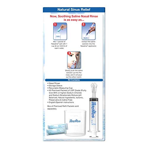 Squip Nasaline Nasal Rinsing Kit with 50 Premixed Saline Packets, One Color