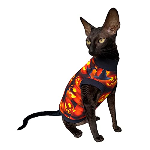 Kotomoda Cat's T-shirt Luciano's Halloween for Sphynx and naked cats (X-Large)