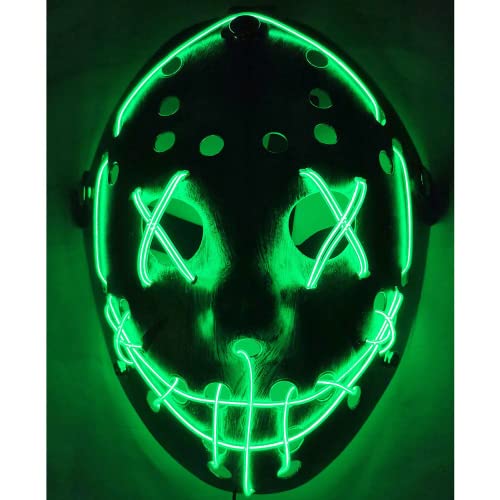 Light up Purge Mask LED Jason Mask Scary Halloween Mask Costume for Kids Adults Men Women Halloween Festival Party