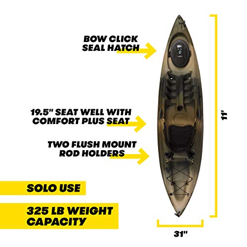 Ocean Kayak Caper Angler One-Person Sit-On-Top Fishing Kayak, Brown Camo, 11 Feet