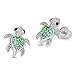 925 Sterling Silver Rhodium Plated Green Turtle Cubic Zirconia Screwback Baby Girls Earrings