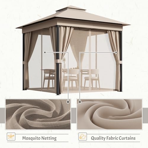 Devoko 8x8 Outdoor Gazebo with Mosquito Netting, Double Roof & Steel Frame image 12