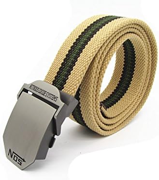 Winter Spark Letter Design Metal Buckle Webbing Durable Thicken Canvas Men Belt (Beige/Green)