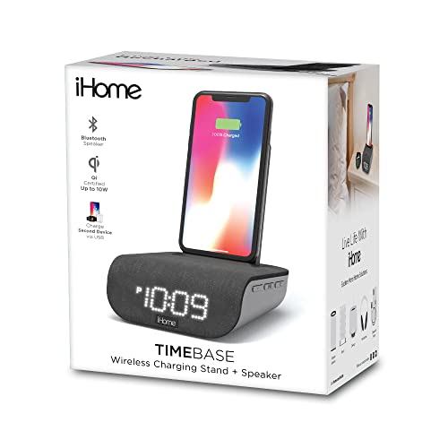 iHome Alarm Clock with Wireless Charging, USB Charging, and Bluetooth