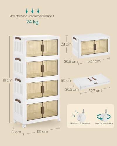Aufbewahrungsboxen, 4 Ebenen, Stapelboxen auf Rollen
