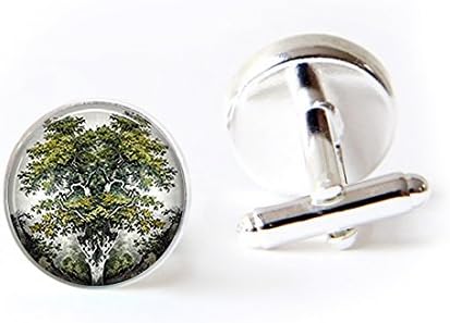 Unique Round Cufflinks Set World Tree Norse Mythology Glass Cuff Dress Shirt Links Wedding Business Anniversary Gift for Him