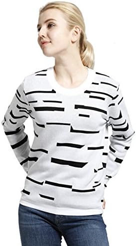 Stripes Pattern Knitted Long Sleeves Crew Neck Pullover Sweaters