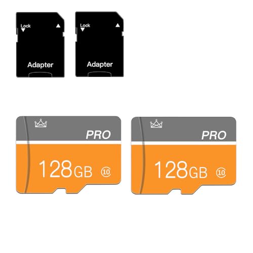 128GB Memory Card, Micro Memory Card with Adapter Class 10 High Speed for Camera, Smartphone, Tablet 2-Pack