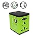 AllEasy International Travel Power Adapter with Dual USB Charging Port and Worldwide AC Wall Outlet Plugs for Asia/ UK/ USA/ Europe/ Australia - Green