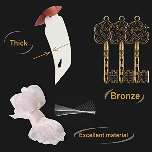50PCS Vintage Keys Skeleton Key Charms with 50PCS Paper Gift Tags and 10M White Ribbon for Wedding Party Decoration