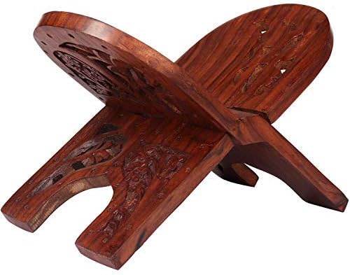 Aheli Wooden Floral Carved Holy Book Stand Quran Holder Foldable Rihal Free Reading Book Display Collapsible Folding Religious Prayer Stand