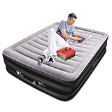SPREEY Air Mattress Air Bed & Built-in Electric Pump, Queen Inflatable Mattress Bed Soft Flocking Layer Comfortable with Portable Storage Bag, Black Queen (80 x 60 x 20 in)