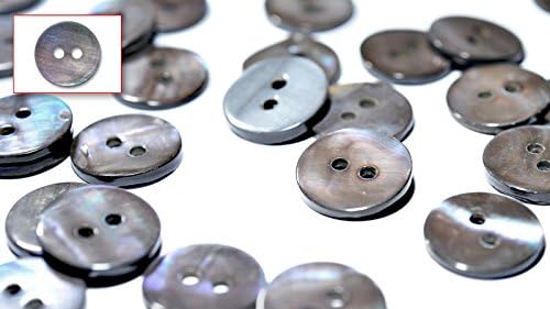 Set of Genuine Grey Mother of Pearl Blouse, Shirt Buttons (Pack of 15 Pieces) ø14mm 2 Holes
