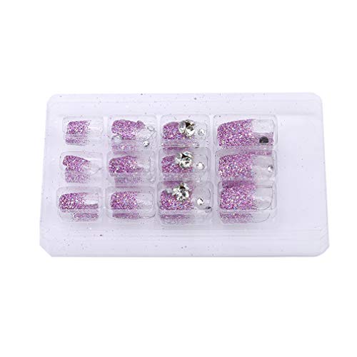 EH-LIFE 24pcs False Nails Glitter Head Square Rhinestone Bride Wedding Nail Art Adhesive Glue