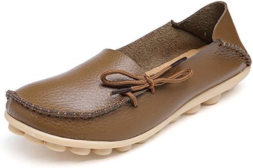 vaganana Women's Leather Loafers Wild Driving Casual Flats Shoes