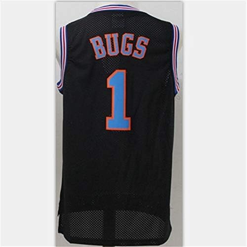 TTHU Men Basketball Fan Jersey Space Jam #1 Jersey Embroidered Mesh Shirt Vest Basketball Swingman Sleeveless Top,Black,XL:180~185cm